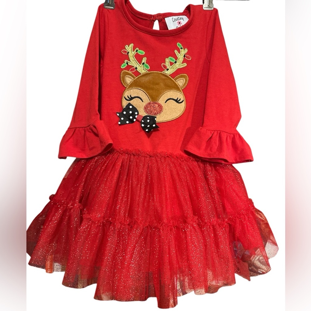 Counting Daisies Red Holiday Rudolf Dress Toddler 2T
